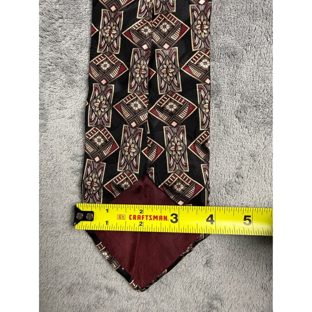 Vintage 90s Surrey Silk Tie Black Burgundy Geometric Wide Mens Necktie - Picture 4 of 4